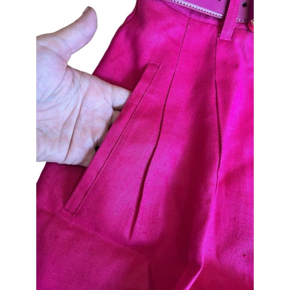 Point of View High Rise Preppy Pleated 100% Linen Bermuda Short Fuchsia Size 4 - Picture 3 of 8